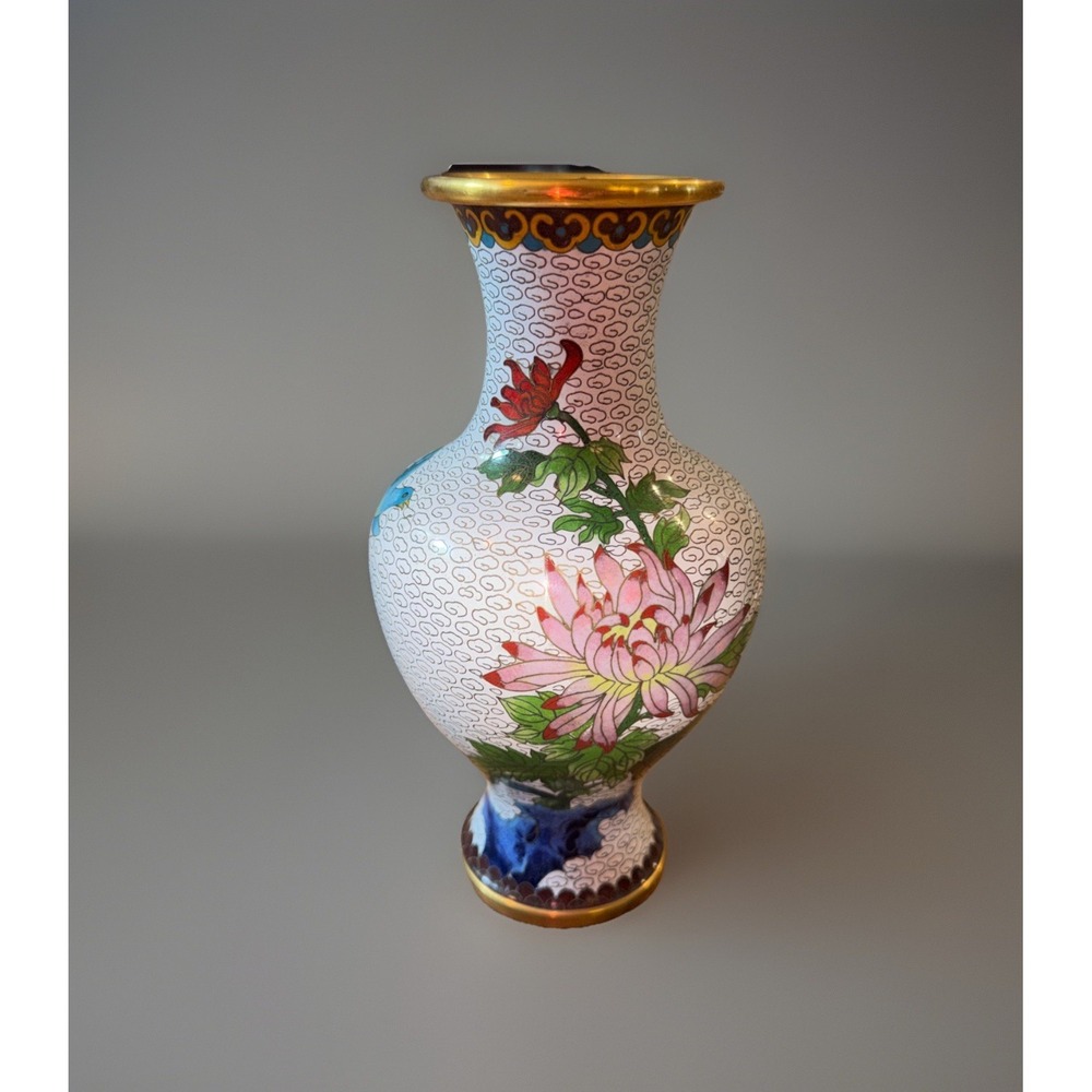 Vtg Jingfa Floral Butterfly Chinese Cloisonne Enamel Decorative Vase